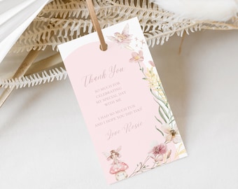 Fairy 1st Birthday Gift Tag Template: Pink Party Favor (PDF)