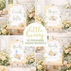 Winnie the Pooh Baby Shower Premade Signs Bundle: Cards and Gifts, Favors, Photobooth and more