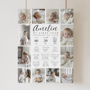 1 Geburtstag Meilenstein Poster, Ein Jahr Fotos Baby Meilensteintafel, 1 Geburtstag Meilenstein Poster, Ein Jahr Fotoschild Vorlage