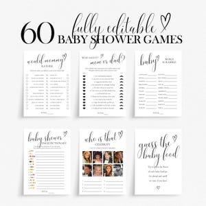 Minimalist Baby Shower Games Bundle: 60 Printable Activities (PDF Template)