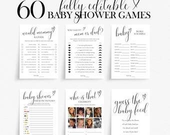Minimalist Baby Shower Games Bundle: 60 Printable Activities (PDF Template)