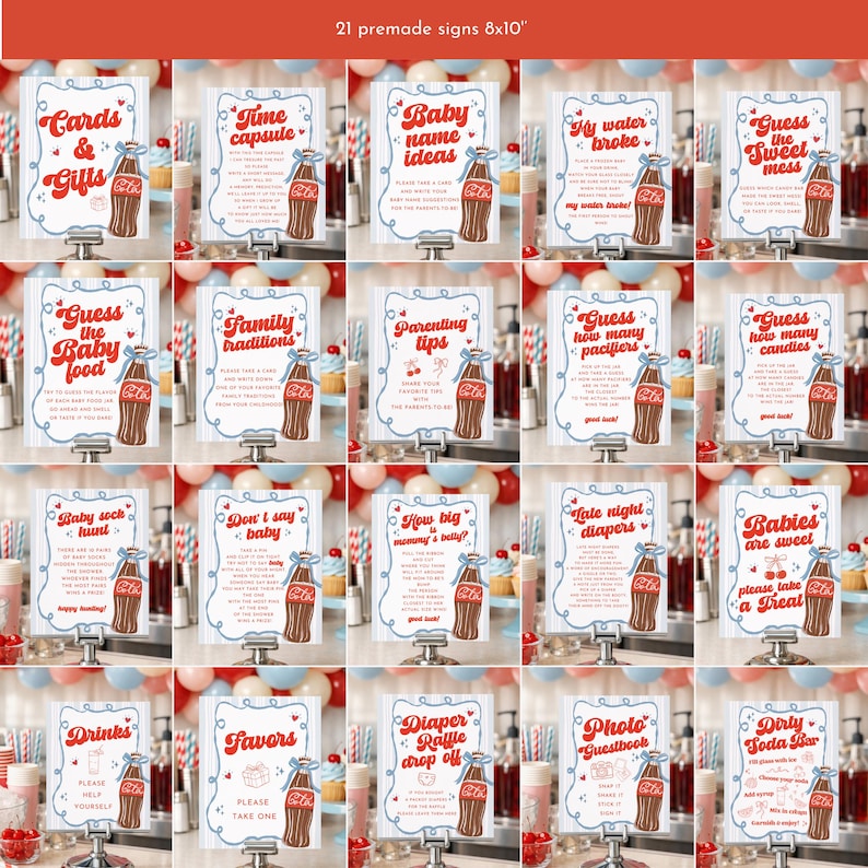She's Ready to Pop Baby Shower Bundle, Soda Pop Games, Boy Baby Shower Editable Canva Template image 6