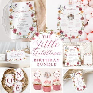 Lot de 1er anniversaire de fleurs sauvages, petite invitation de premier anniversaire de fleurs sauvages, invitation de fleurs sauvages, panneau de bienvenue de fleurs sauvages de cartes d'étape