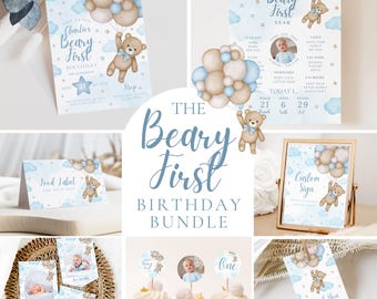 Blauer Teddybär 1st Birthday Party Bundle (printable)