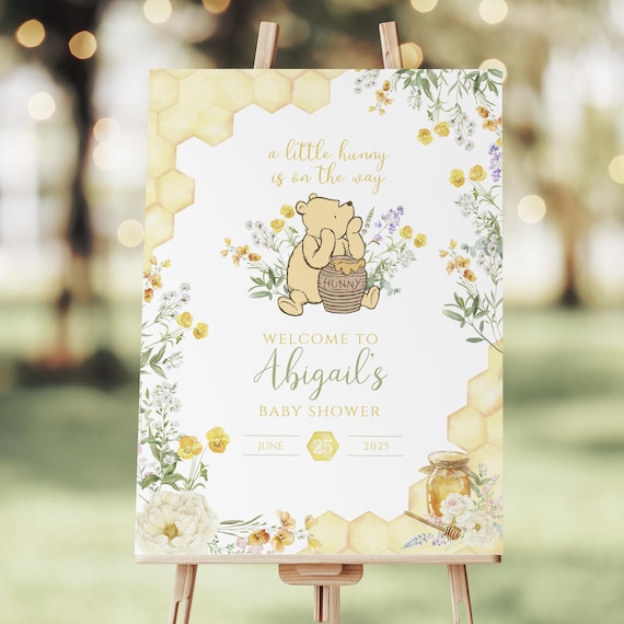 Winnie the Pooh Baby Shower Welcome Sign Template: Little Hunny (Digital Download)