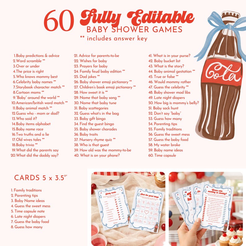 She's Ready to Pop Baby Shower Bundle, Soda Pop Games, Boy Baby Shower Editable Canva Template image 7