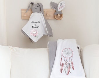 Baby Blanket, Blanket for Baby, Baby Gift Box, Personalized Baby Blanket, Baby Shower Gift, Bunny Blanket, Rabbit Blanket, Bunny Lovey, Boho