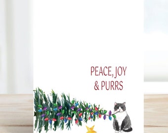 Cat Christmas Cards, Holiday Card Set, Cats, Cat Stationery, Cat Cards, Christmas Cards Cats, Pets, Family Cards, Cat Lover, Tuxedo Cat