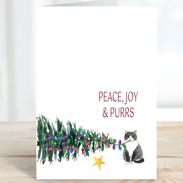 Tarjetas navideñas de gatos, juego de tarjetas navideñas, gatos, papelería de gatos, tarjetas de gatos, tarjetas navideñas de gatos, mascotas, tarjetas familiares, amantes de los gatos, gato de esmoquin