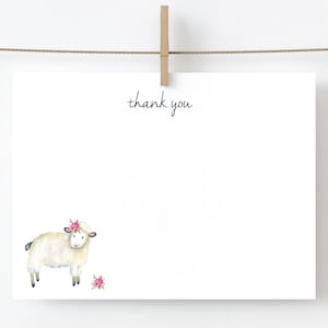 Notes de remerciement baby shower, papeterie personnalisée pour bébé, cartes de remerciement baby shower, cartes de remerciement bébé, petite fille, mouton