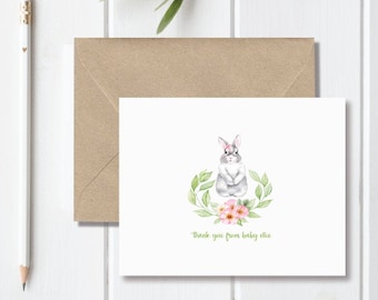 Baby Shower Thank You Cards, Baby Girl, Baby Thank You Cards, Gender Neutral, Recycled, Bunny, Bunnies, Baby Thank You Notes