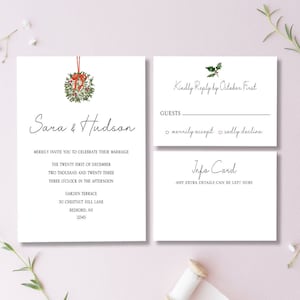 Christmas Wedding Invitations, Mistletoe Wedding Invitations, Wedding Invites, Holiday Wedding, Winter Wedding, Red, Snow