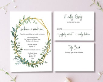 Greenery Wedding Invitations, Wedding Invites, Garden Wedding, Simple Wedding Invitations, Wreath, Green and Gold