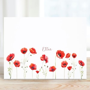 Cartes de correspondance personnalisées, cartes de remerciement, papeterie personnalisée, papeterie, ensemble de papeterie, cadeau d'hôtesse, coquelicots, coquelicots rouges