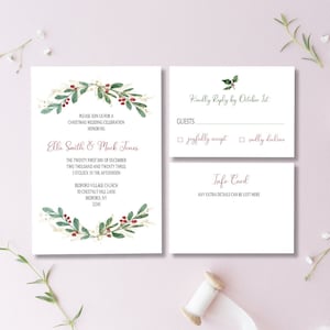 Christmas Wedding Invitations, Mistletoe Wedding Invitations, Wedding Invites, Holiday Wedding, Winter Wedding, Red, Snow