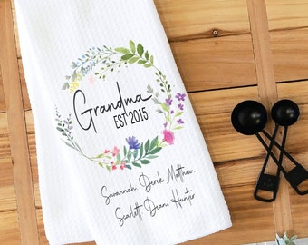 Mother's Day Gift, For Grandma, Kitchen Towel, Tea Towel, Personalized Dish Towels, Gift for Grandma, Gift from Grandchildren, Dish Towel