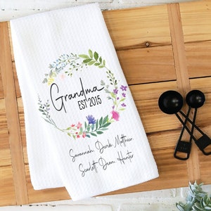 Mother's Day Gift, For Grandma, Kitchen Towel, Tea Towel, Personalized Dish Towels, Gift for Grandma, Gift from Grandchildren, Dish Towel