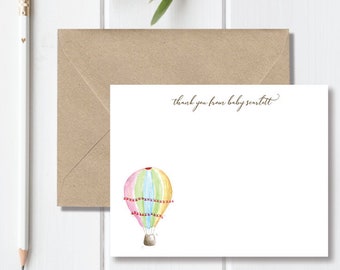Baby Shower Thank You Notes, Personalized Baby Stationery, Baby Shower Thank You Cards, Thank You Cards Baby, Baby Girl, Hot Air Balloon