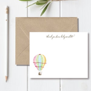 Notes de remerciement baby shower, papeterie personnalisée pour bébé, cartes de remerciement baby shower, cartes de remerciement bébé, petite fille, montgolfière