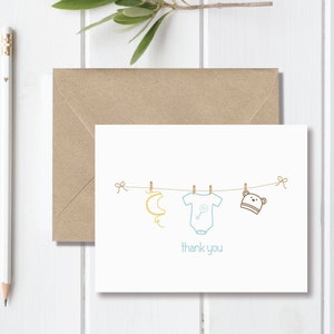 Baby Shower Thank You Cards . Baby Girl .  Baby Boy . Baby Thank You Cards . Gender Neutral . Recycled - Little One's Clothesline