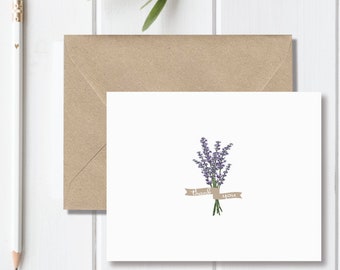 Thank You Cards, Thank You Card Set, Thank You Notes, Lavendar, Flowers, Floral, Recycled, Rustic, Wedding, Bridal Shower, Lavendar Garden