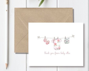 Baby Shower Thank You Cards, Baby Girl, Baby Boy, Baby Thank You Cards, Gender Neutral, Recycled, Little One's Clothesline