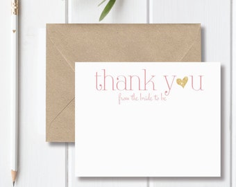 Bridal Shower Thank You Cards, Bride To Be, The Future Mrs, Gold Glitter, Blush Pink, The Soon To Be Mrs, Bridal Shower Thank You Notes