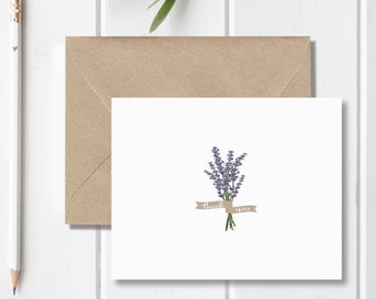 Thank You Card, Thank You Card Set, Personalized Stationery, Lavendar, Stationary, Rustic, Recycled, Wedding, Bridal Shower, Lavendar Garden