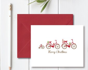 Bike Christmas Cards, Holiday Card Set, Personalized Christmas Cards, Family Christmas Cards, Bikes  - Riding to Christmas Eve