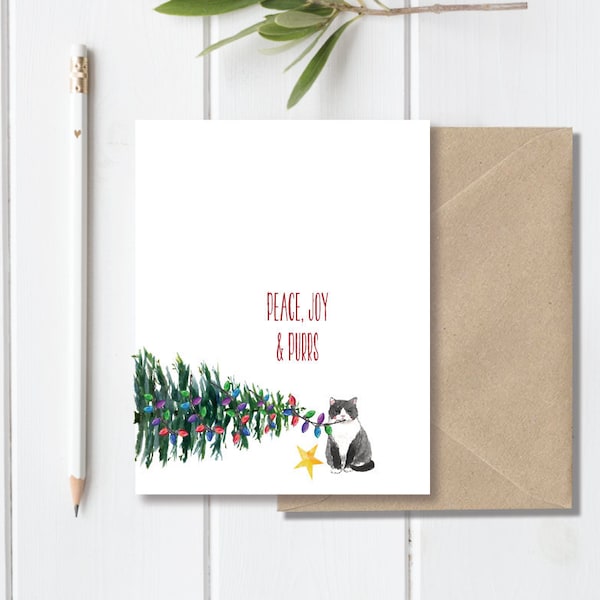 Cat Christmas Cards, Holiday Card Set, Cats, Cat Stationery, Cat Cards, Christmas Cards Cats, Pets, Family Cards, Cat Lover, Tuxedo Cat