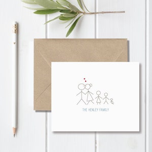 Papeterie familiale, famille de cartes de remerciement, la famille note Stick Figure cartes, chiffres de bâton, famille, bébé cartes de remerciement, je vous remercie