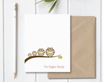 Owl Cards, Owl Note Cards, Owl Stationery, Family Stationery, Family Stationary, Family Note Cards, Personalized, Owls, Thank You Cards, Set