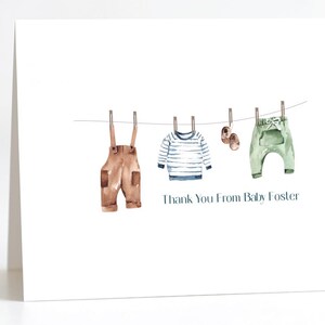 Baby Boy Thank You Cards, Baby Thank You Cards, Baby Shower Thank You Cards, Baby Shower Thank You Notes, Thank You Cards Baby, Clothesline