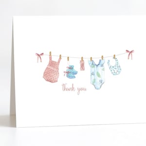 Baby Girl Thank You Cards, Clothesline, Personalized, Note, Baby Shower