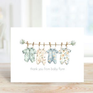 Cartes de remerciement pour baby shower. Petite fille.  Petit garçon. Cartes de remerciement pour bébé. Genre neutre. Recyclé - Corde à linge pour tout-petit