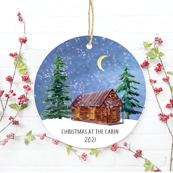 Cabin Ornament, Country, Woods, Log Cabin, Country Christmas, Cabin Christmas, Christmas in the Woods, Nature, Snowy Night, Camping Ornament