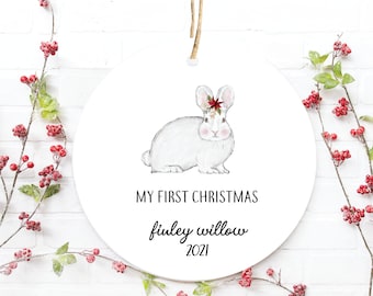 First Christmas Ornament Baby, Baby's First Christmas Ornament, Bunny Ornament, Rabbit Ornament, Girl's First Christmas, Personalized