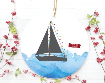 Sailboat Christmas Ornament, Boat Ornament, Beach House, Lake House, Christmas, Boats, Gift Boat Lover, Boater, Boating Gift, Sailing