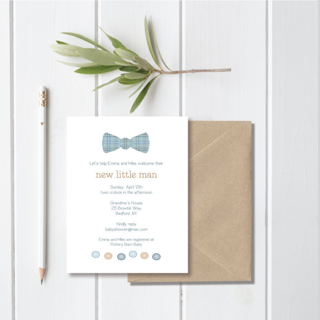 Bowtie Baby Shower Invitations, Baby Boy Shower Invitations, Bow Tie