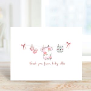 Cartes de remerciement baby shower, Bébé fille, bébé garçon, Cartes de remerciement de bébé, Sexe neutre, Recyclé, Corde à linge petit enfant