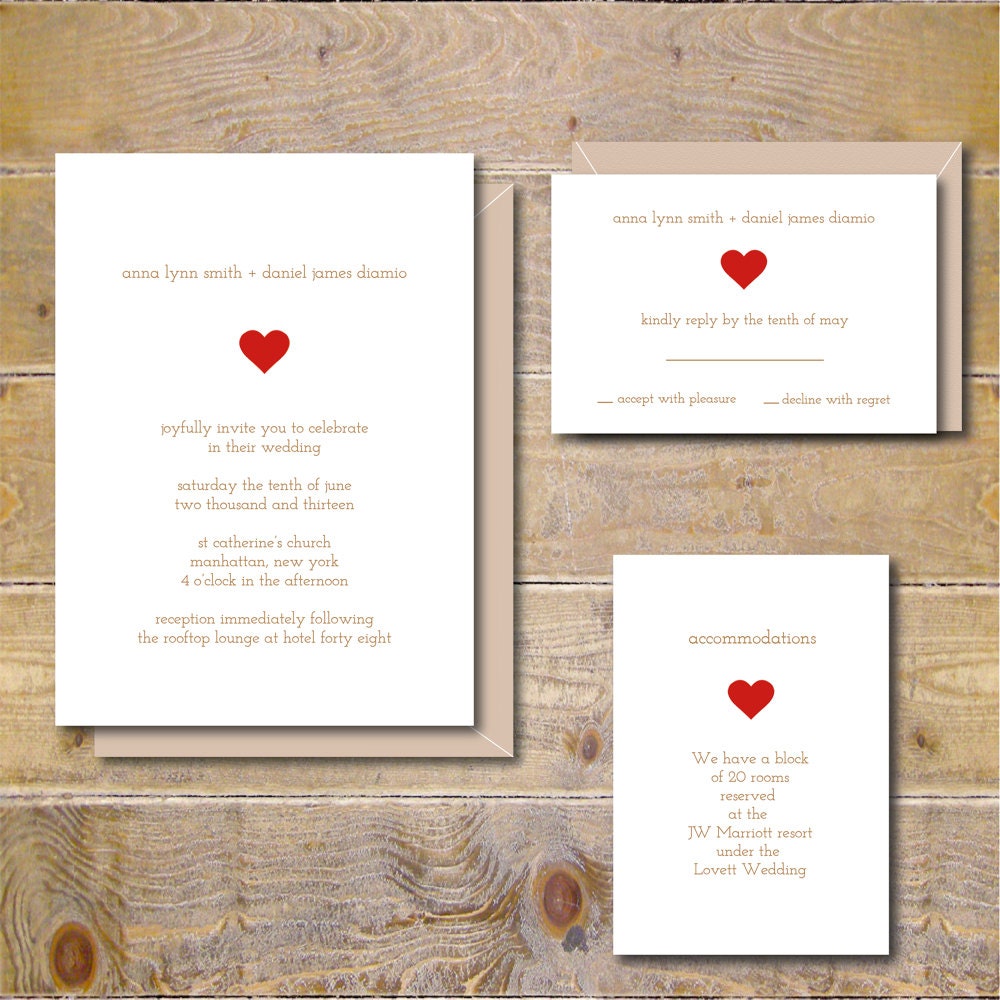 Simple Wedding Invitations Rustic Wedding Invitations Heart Etsy