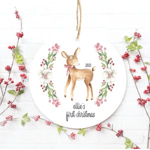 First Christmas Ornament Girl, Girl&#39;s First Christmas Ornament, Deer First Christmas Ornament, Baby&#39;s First Ornament, Ornament for Baby, 1st