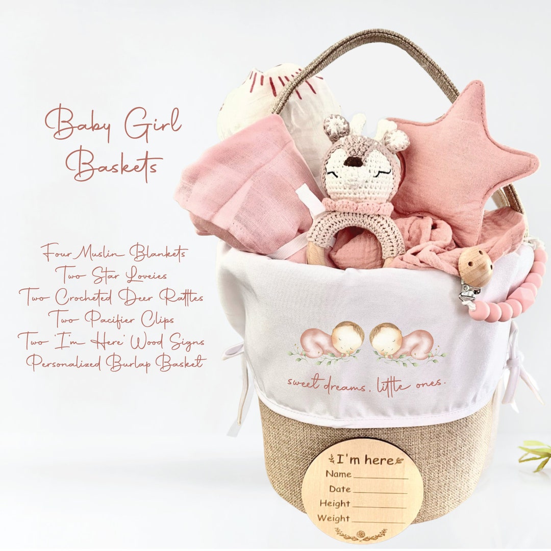 Gift for Twins, Twin Girls Gift, Baby Basket, Baby Shower Gift, Gift Set for Baby Girl, Baby