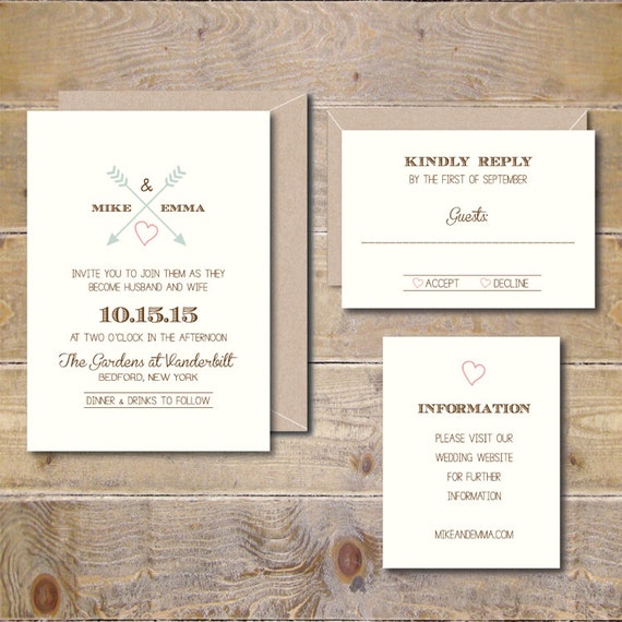 heart and arrow wedding invitations wedding invites rustic etsy
