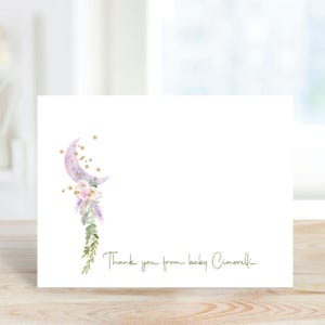 Cartes de remerciement pour baby shower. Petite fille.  Petit garçon. Cartes de remerciement pour bébé. Genre neutre. Recyclé, Lune et étoiles, Personnalisé