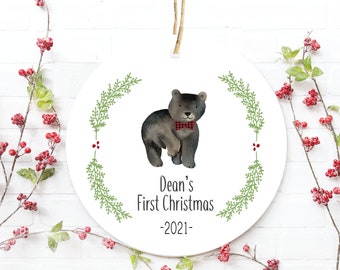 Baby's First Christmas Ornament, Bear Ornament, Woodland Ornament, Baby Shower Gift, New Parents, First Christmas, Baby Boy, Bear