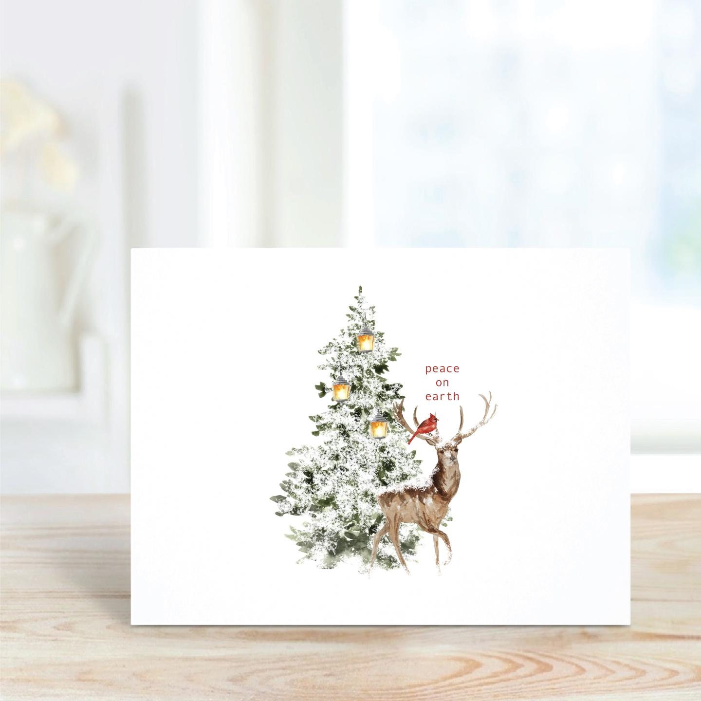 Christmas Cards, Peace On Earth, Nature, Deer, Snow, Cardinal, Non Religious, Holiday Card Set, Boxed Set, Christmas Card Set