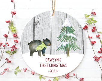 Baby's First Christmas Ornament, Bear Ornament, Woodland Ornament, Baby Shower Gift, New Parents, First Christmas, Baby Boy, Bear