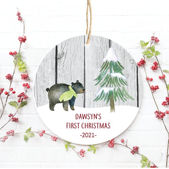Baby's First Christmas Ornament, Bear Ornament, Woodland Ornament