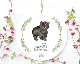 Baby's First Christmas Ornament, Baby Girl's First Christmas Ornament, Bear Christmas Ornament, Ornament for Girl, Baby's First